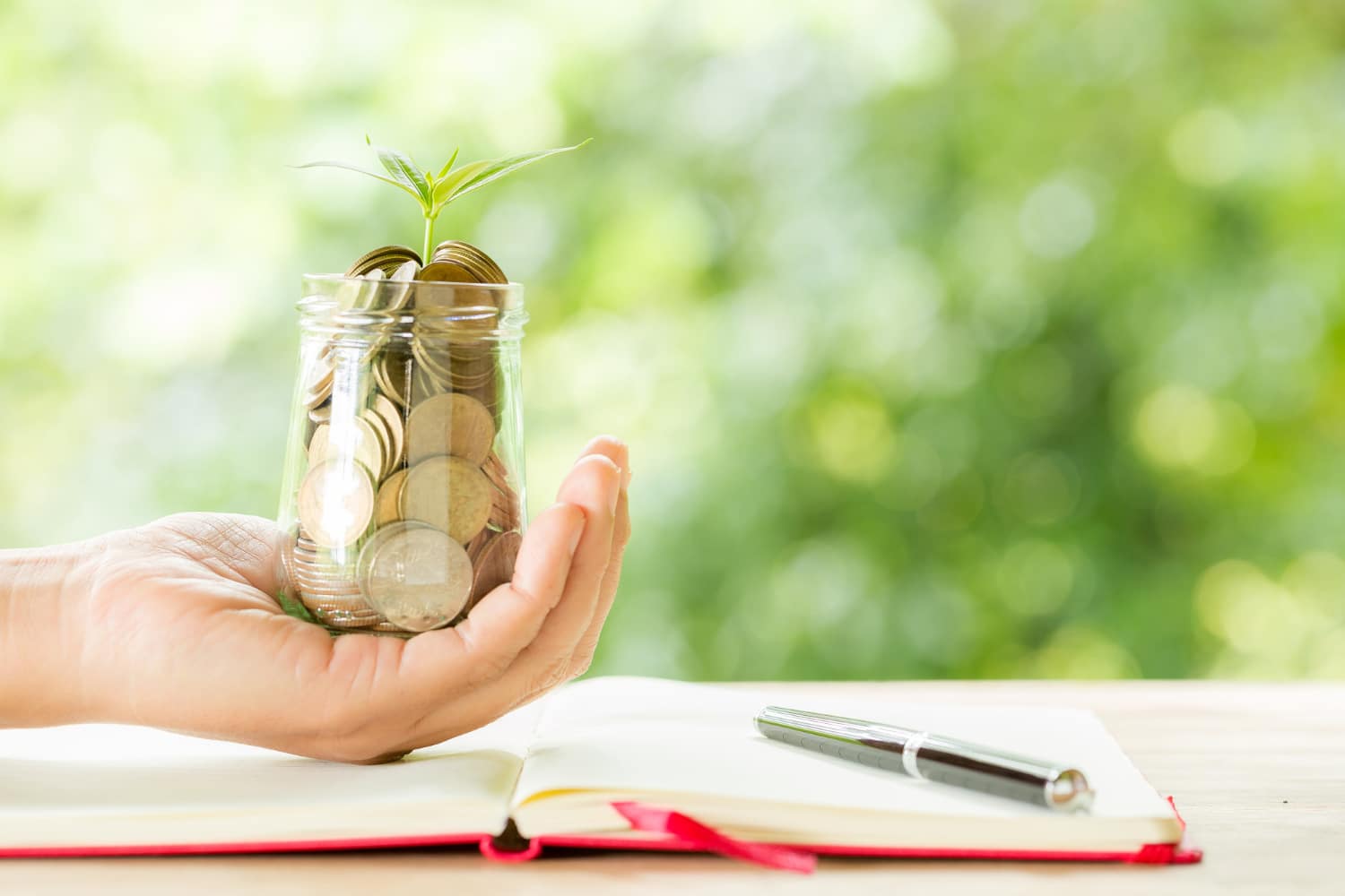 17738 Hand holds jar of coins